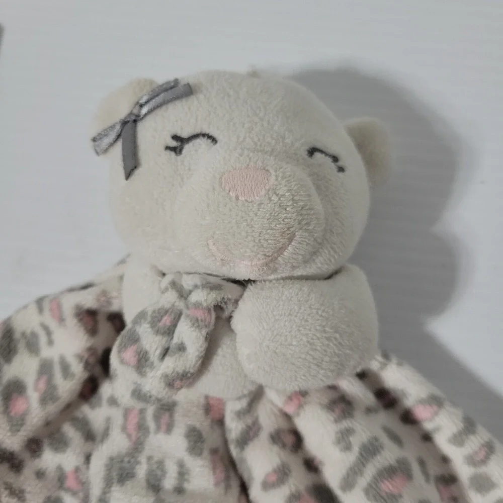Carters Pink Leopard Cat Bear Lovey Security Blanket Plush Animal Print Grey